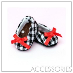 PS-14 CHESS RIBBON SHOES (White black-Red) for pukipuki