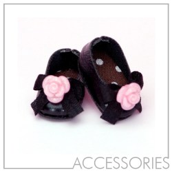 PS-13 ROSE RIBBON SHOES (Black-Pink) for pukipuki